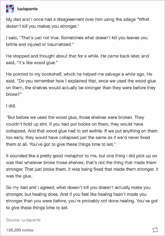 关于那句话“杀不死你的会让你变得更强大”，我跟我爸有一次争论