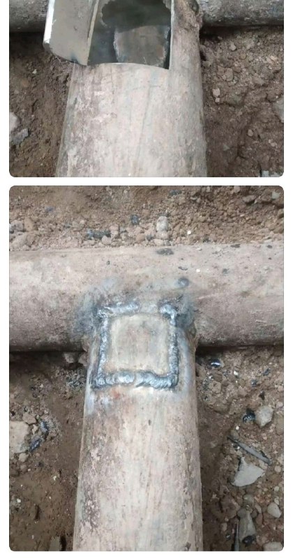 草 source「管道不通，焊接时没有专门的三通就用管壁打洞再焊接另一条管子的方法，结果光焊接忘了打洞了