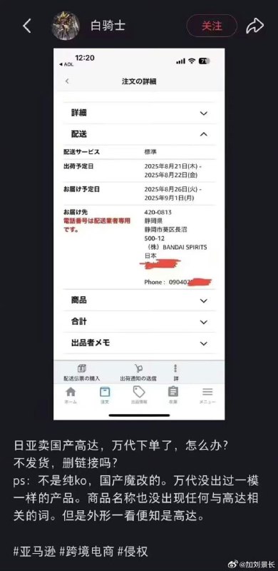 “日亚卖国产高达，万代下单了，怎么办？”