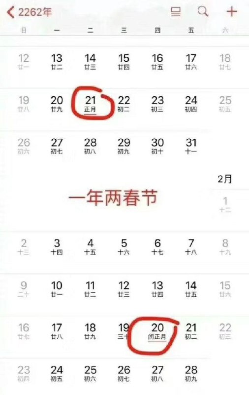 我跟大家说一个好消息和坏消息~好消息是 ~ 2262年的时候有两个春节到时候可以拿两次红包坏消息是 ~ 2262年的时候，我们 好像 也许应该 不在了吧，实在不行的话你把自己冰封了，等2262年的时候解封吧~