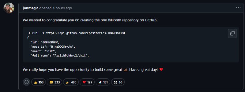 GitHub 上第十亿个仓库！然后这个仓库名字叫 shit 💩from 不存在的世界
